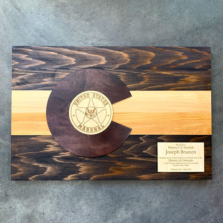 Custom Colorado w/ US Marshal Badge Wood Flag