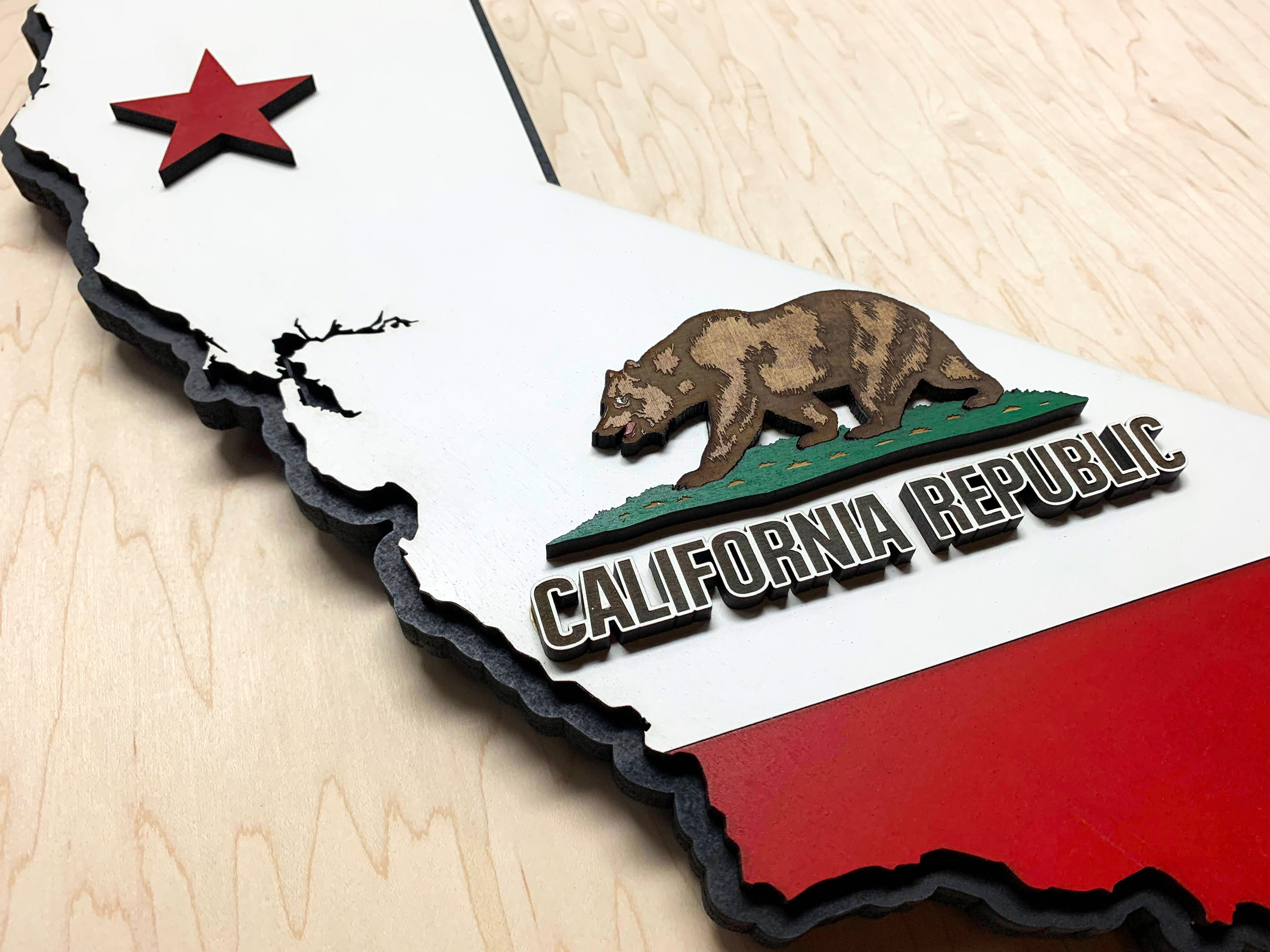 California State Shape Wooden Flag by Patriot Wood