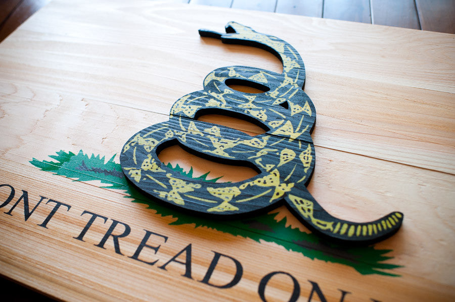 Gadsden Natural Wood Flag by Patriot Wood