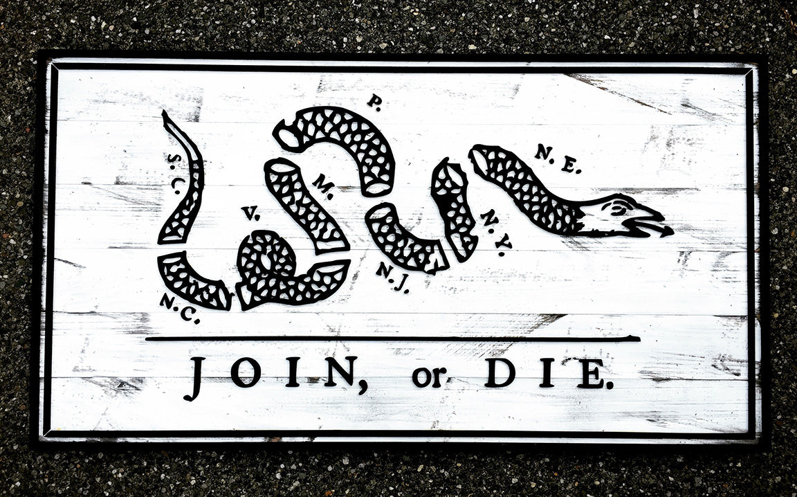 Join Or Die Wood Flag