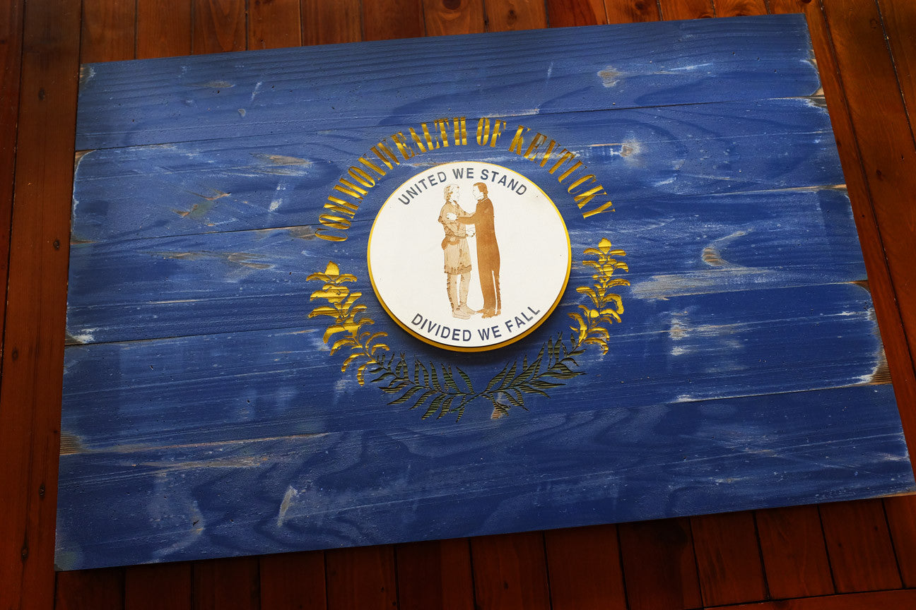 Kentucky Wood Flag in Vintage finish handmade by Patriot Wood