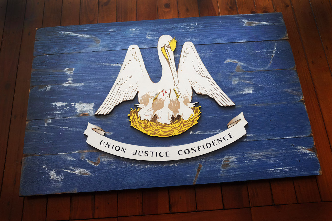 Louisiana Vintage Wood Flag handmade by Patriot Wood