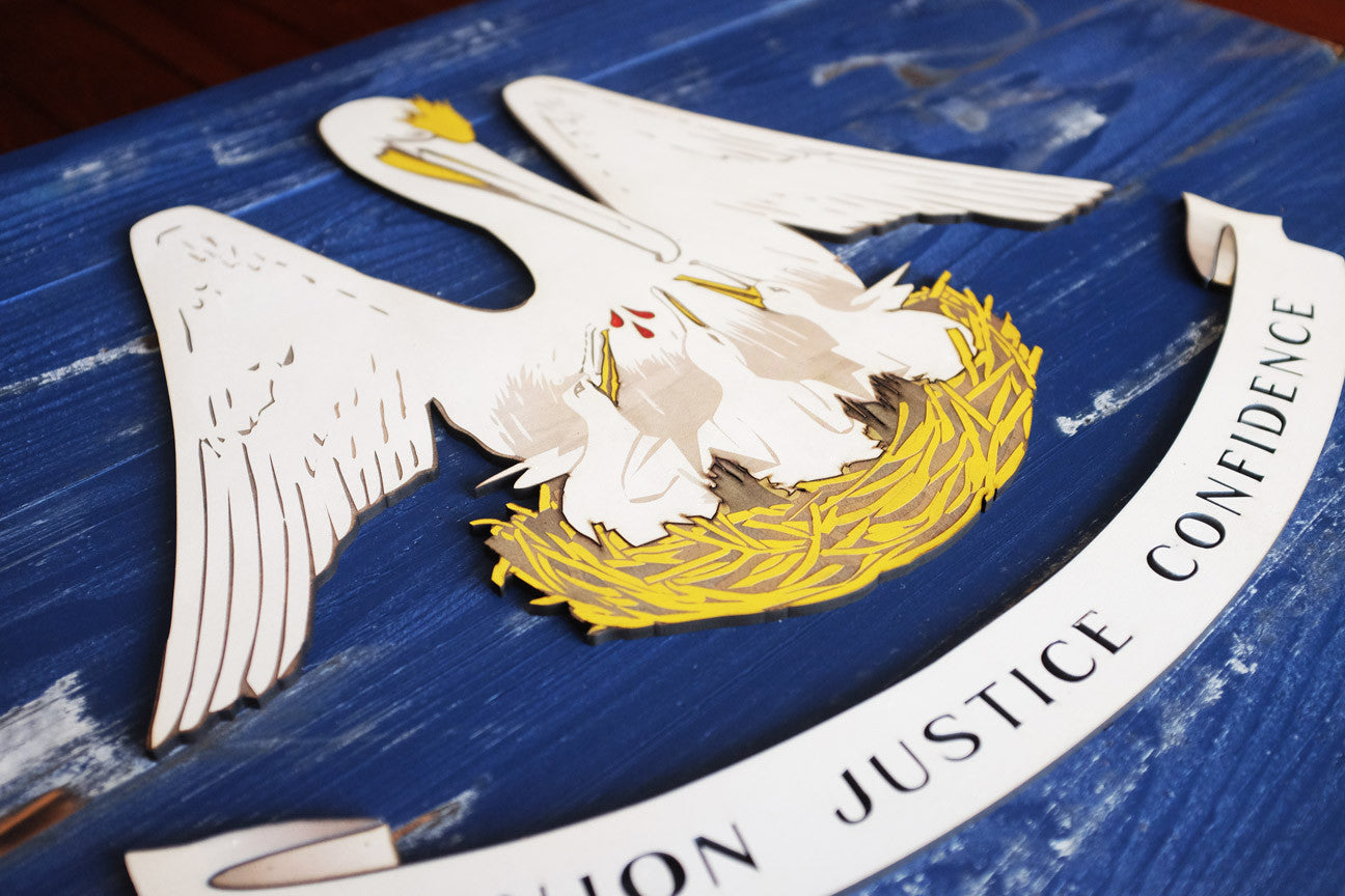 Louisiana Vintage Wood Flag handmade by Patriot Wood