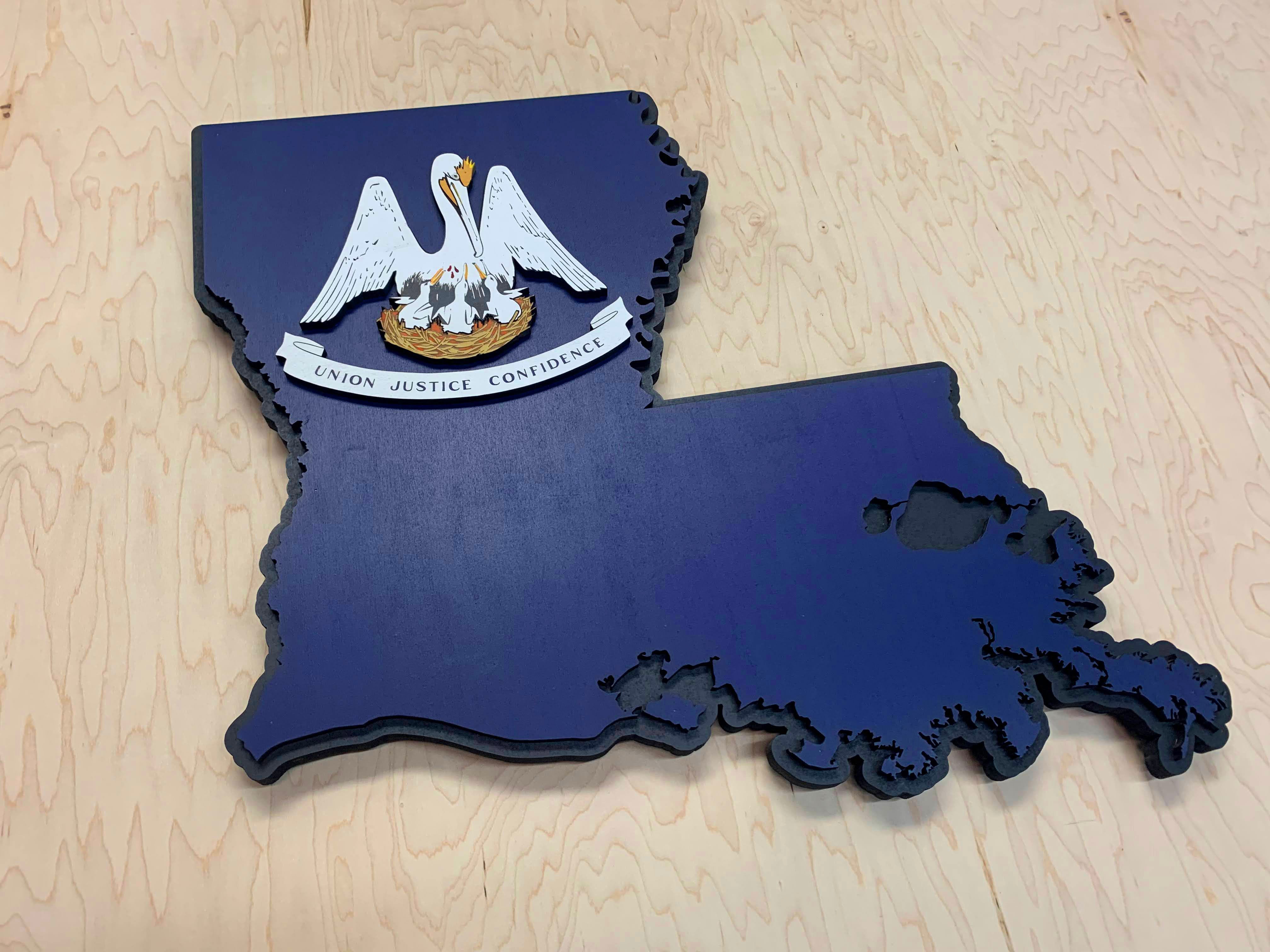Louisiana State Shape Wooden Flag by Patriot Wood