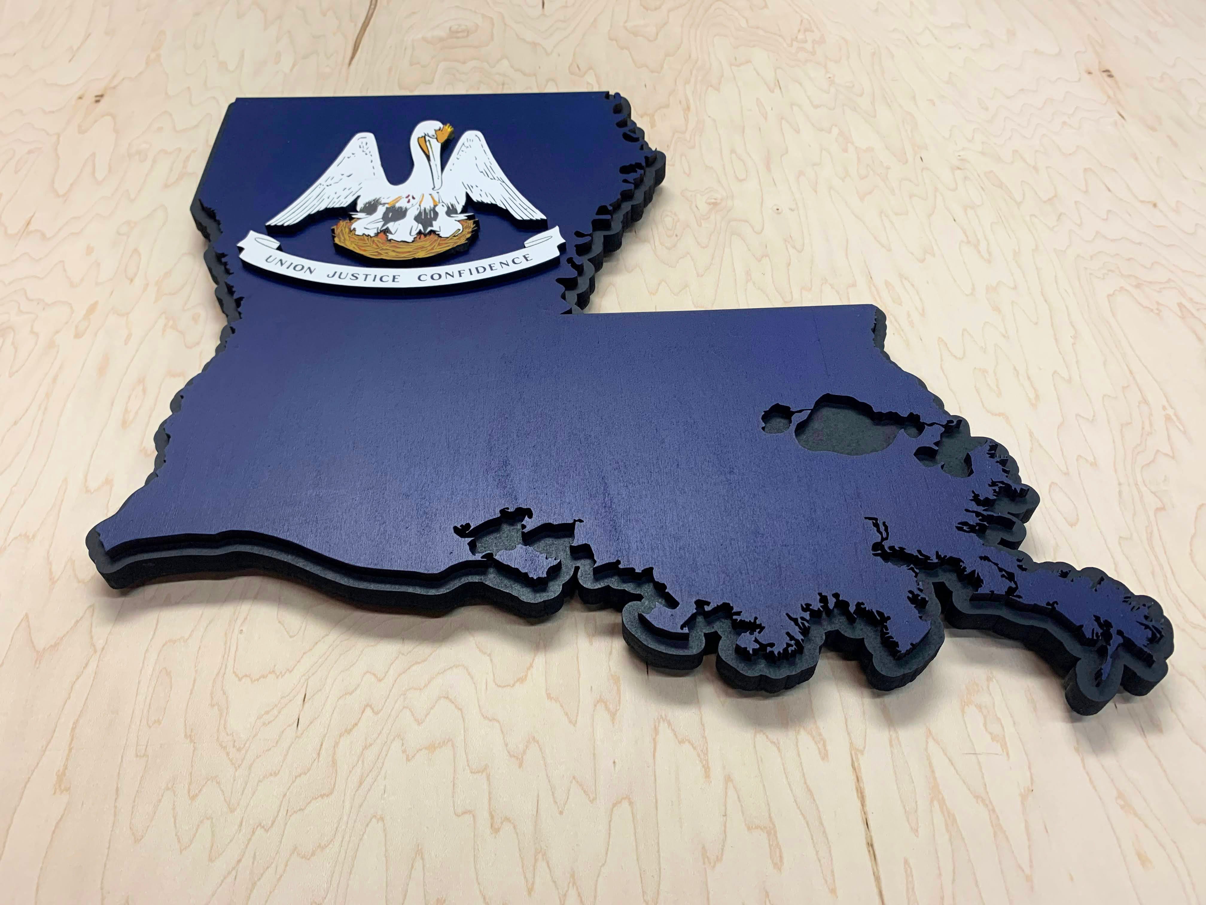 Louisiana State Shape Wooden Flag by Patriot Wood