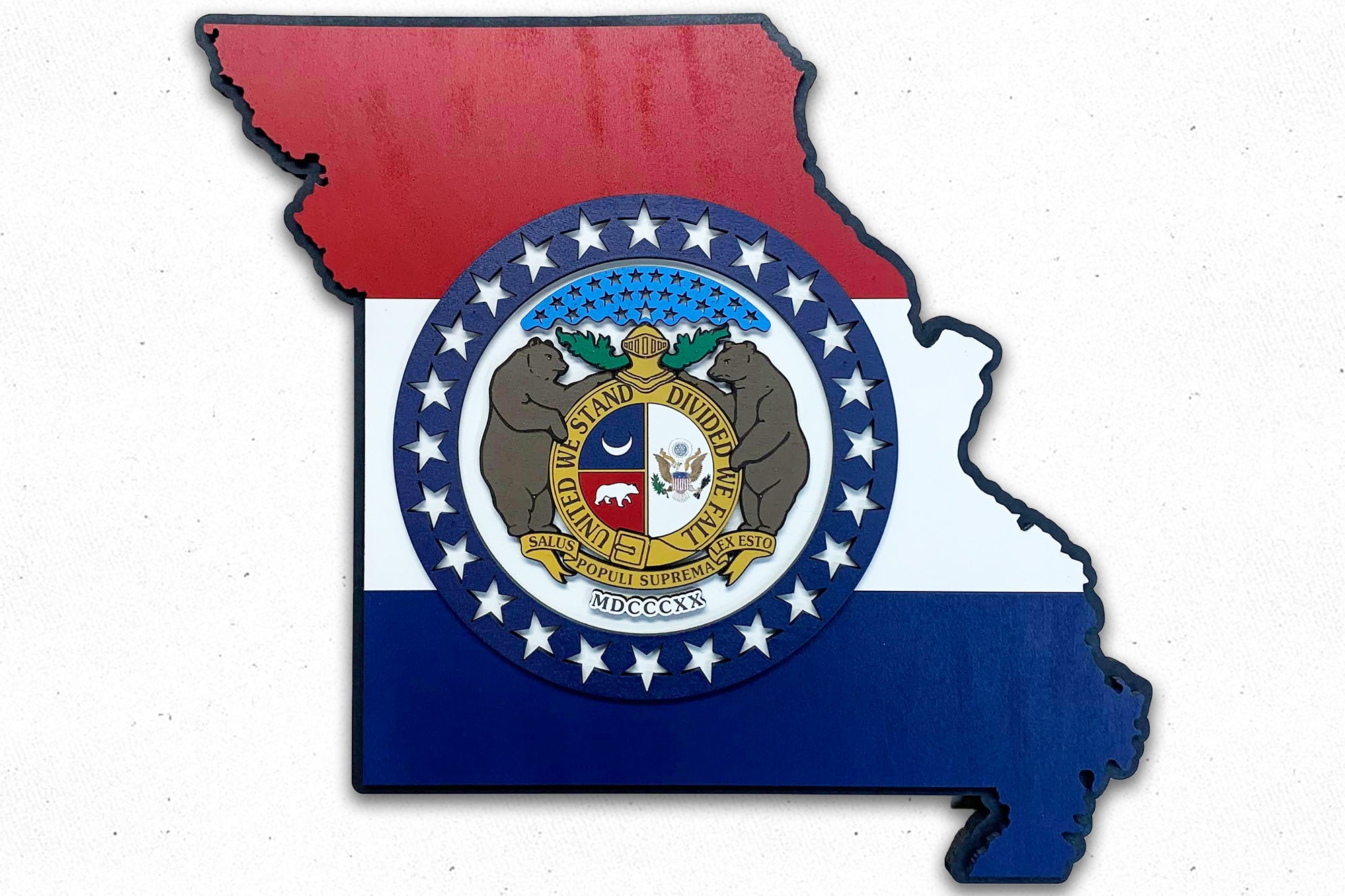 Missouri State Shape Wooden Flag by Patriot Wood