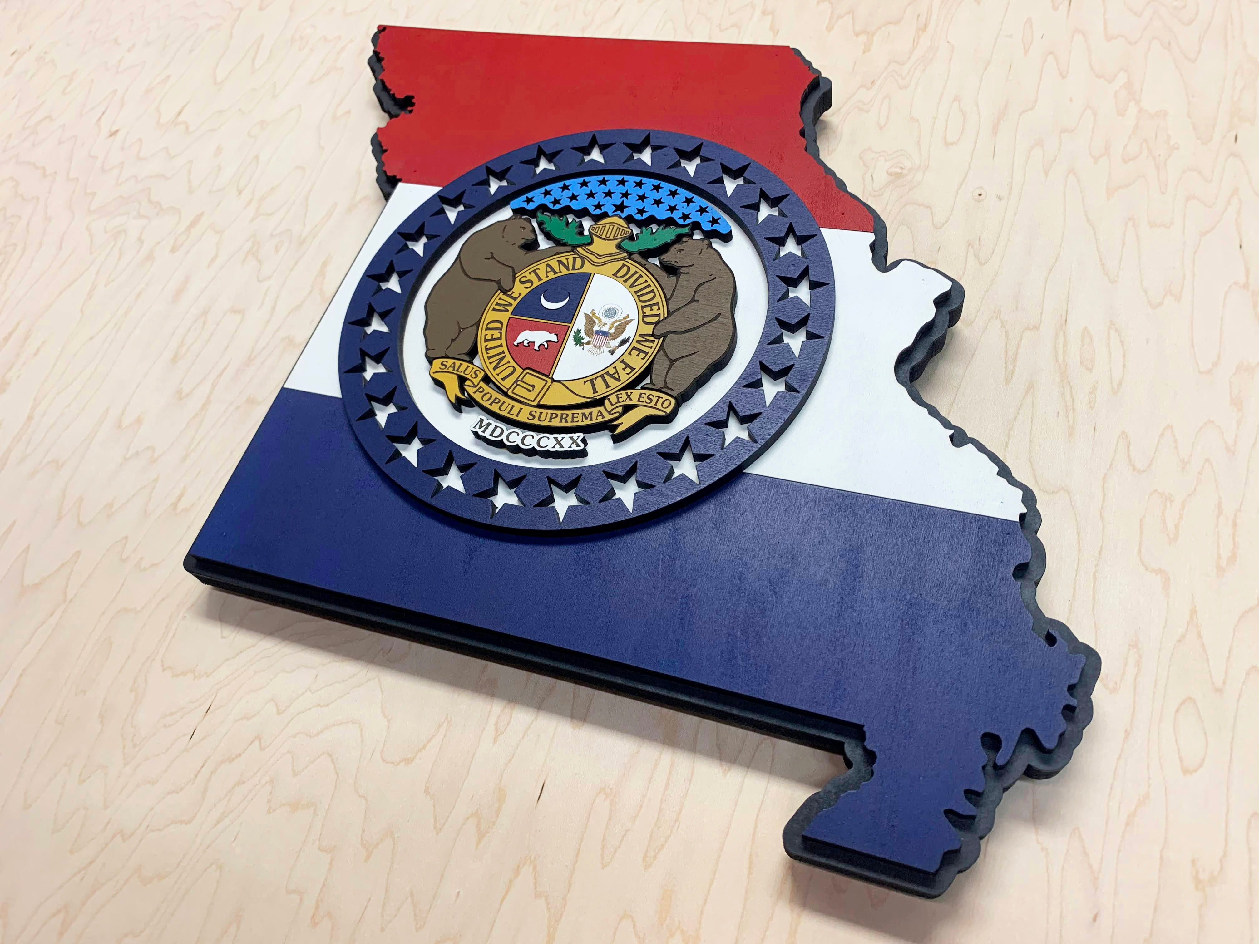Missouri State Shape Wooden Flag by Patriot Wood