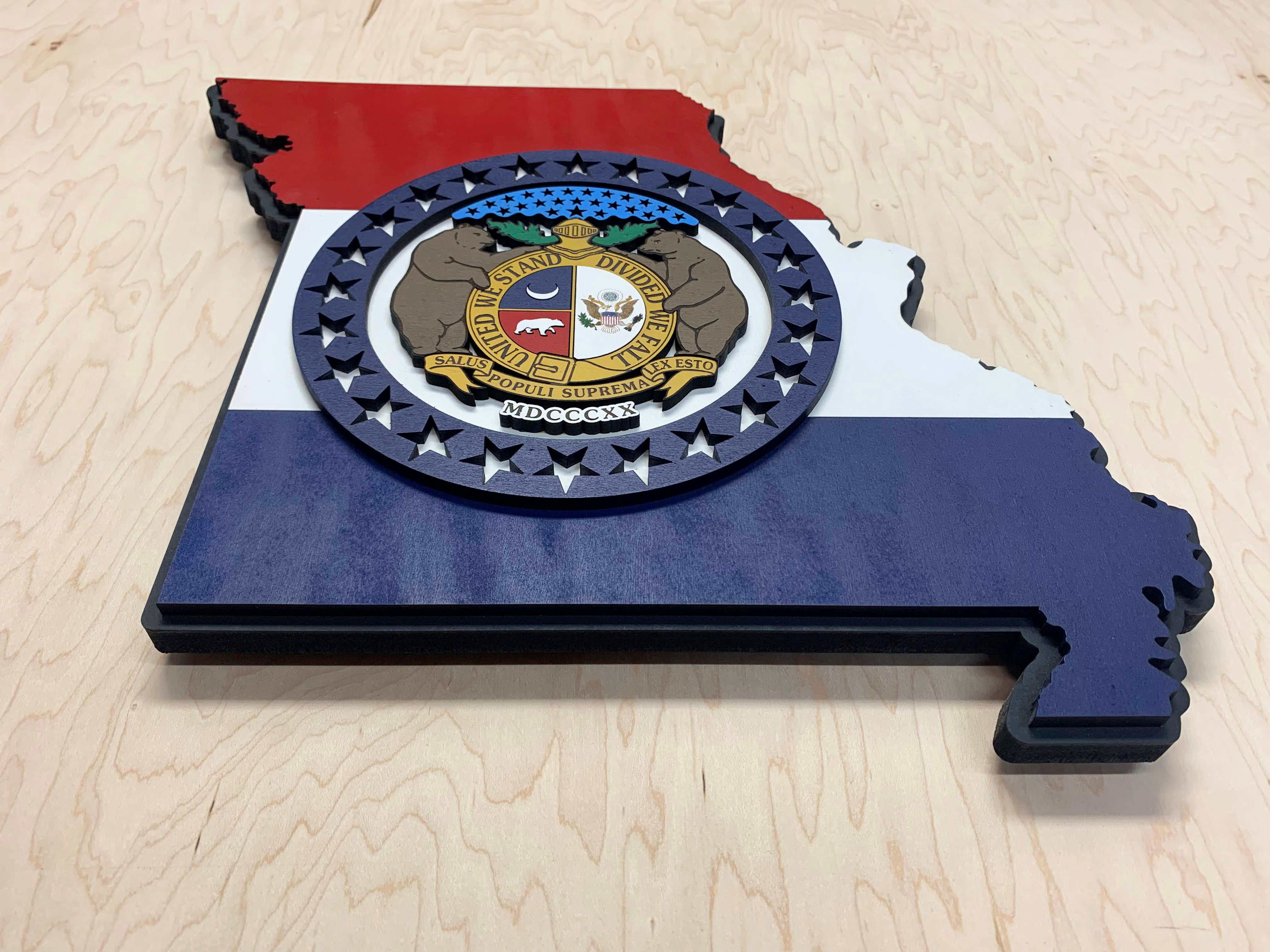 Missouri State Shape Wooden Flag by Patriot Wood