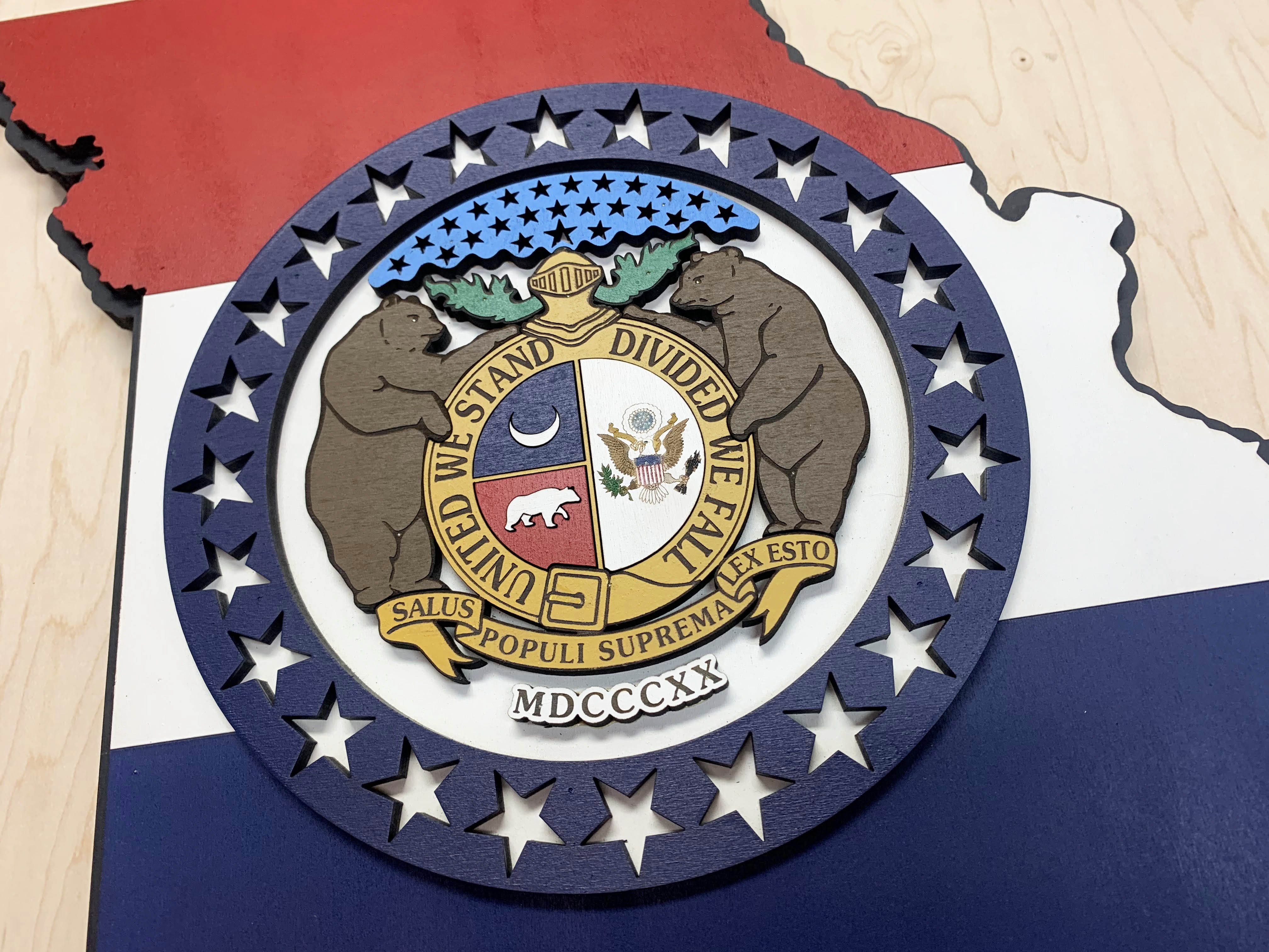 Missouri State Shape Wooden Flag by Patriot Wood