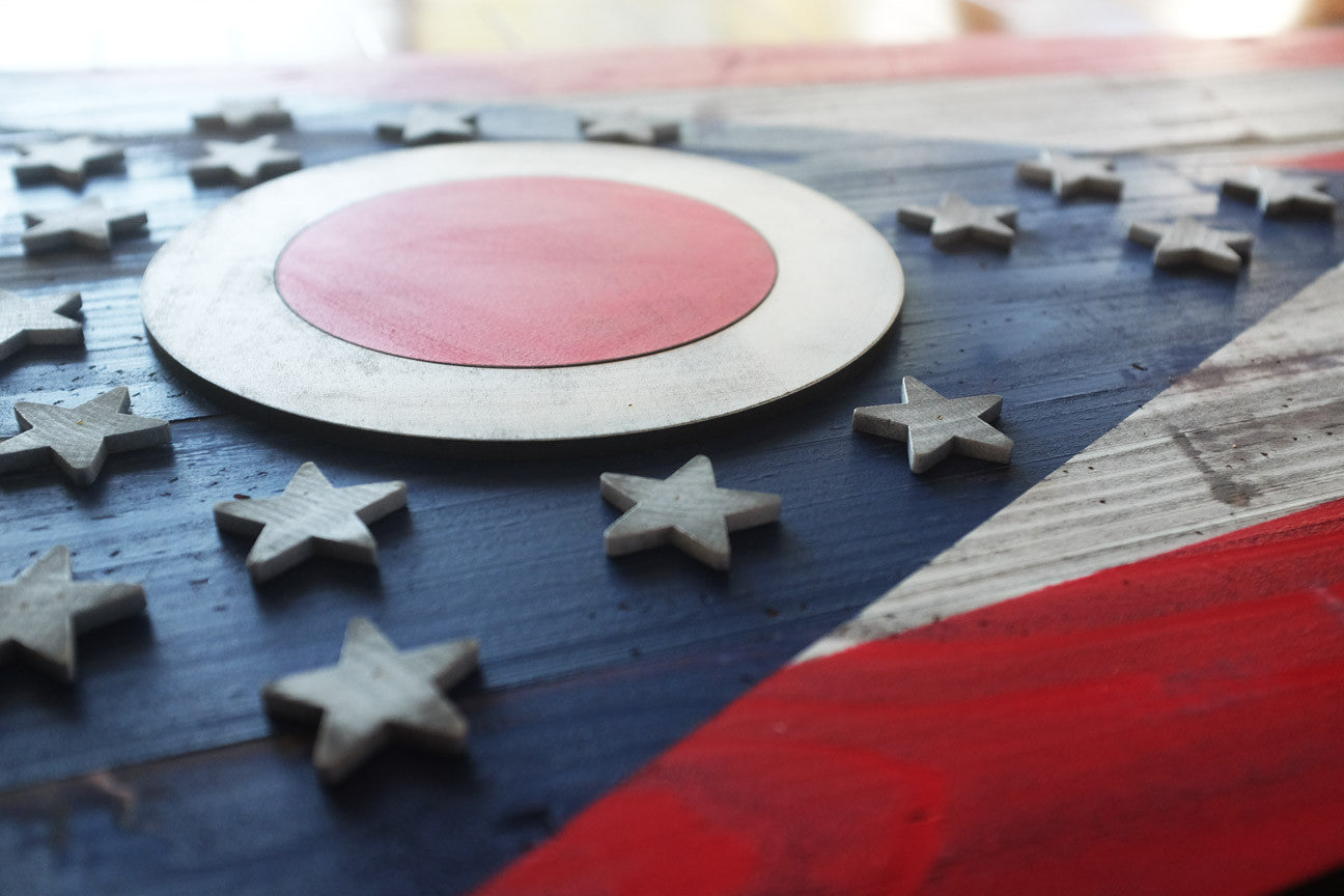 Ohio Wood Flag Vintage finish handmade by Patriot Wood