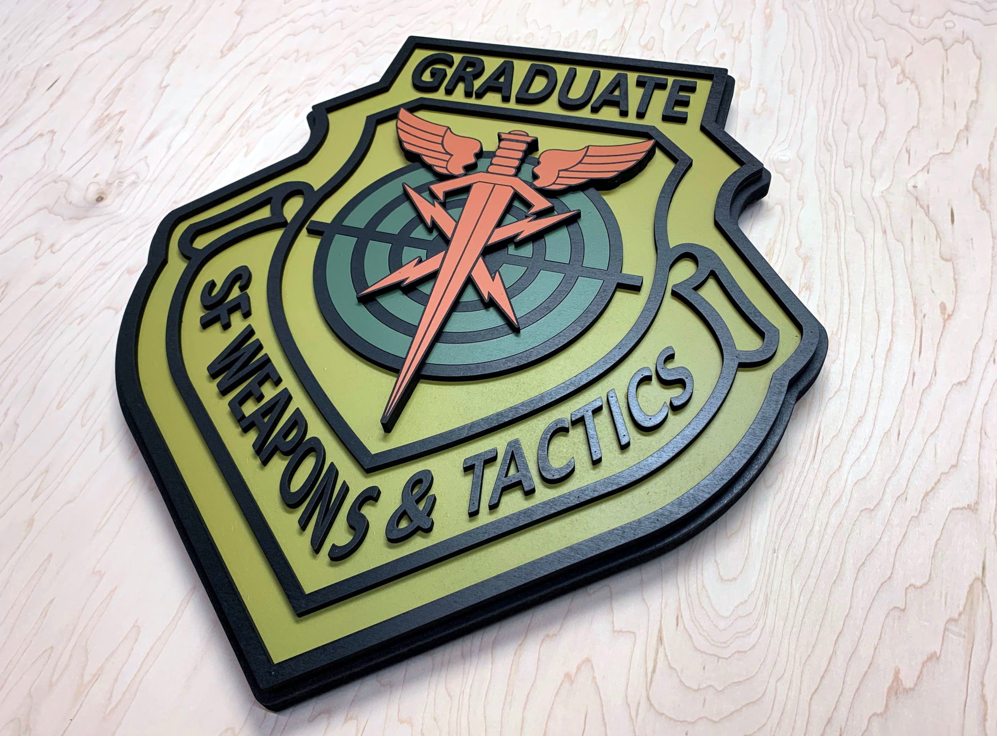 USAF Security Forces Weapons Tactics Graduate Wooden Patch by Patriot Wood