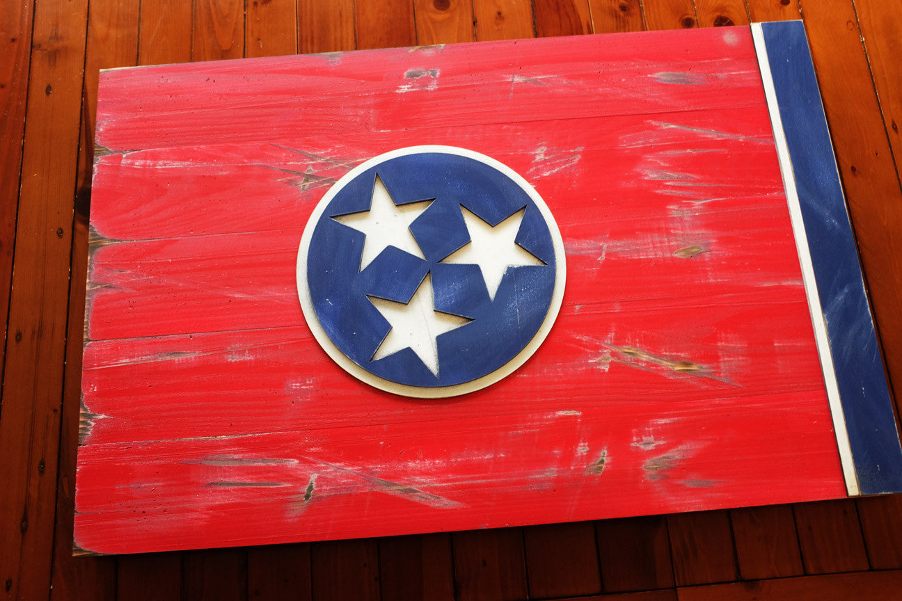 Tennessee Wood Flag in vintage finish handmade by Patriot Wood