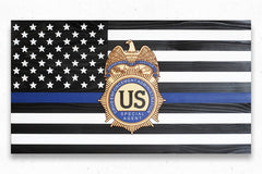 Thin Blue Line w/Custom Badge Wood Flag