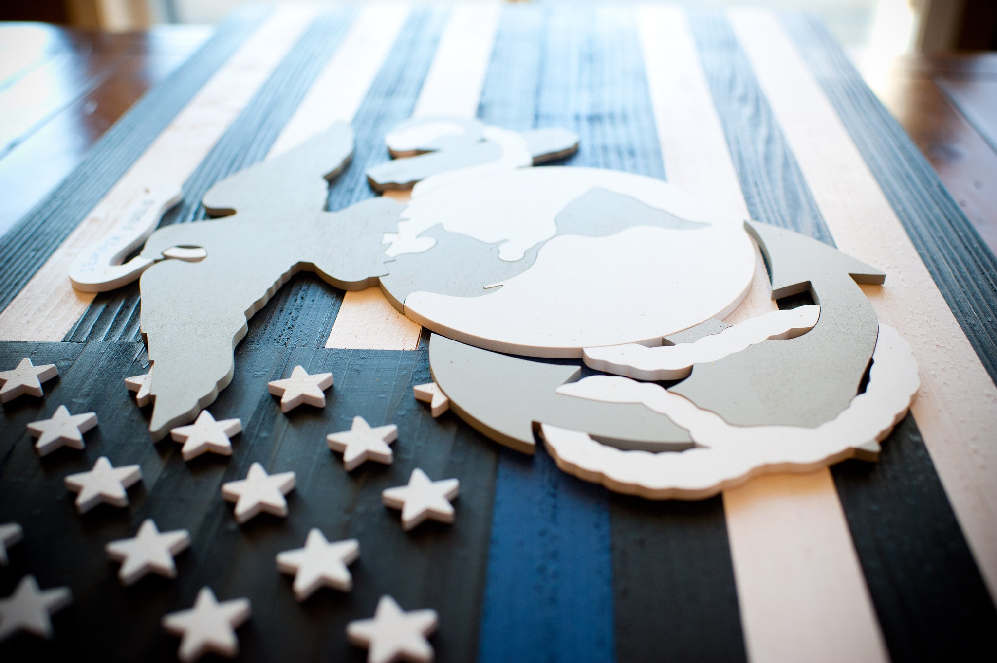 Thin Blue Line Marines Wooden Flag by Patriot Wood