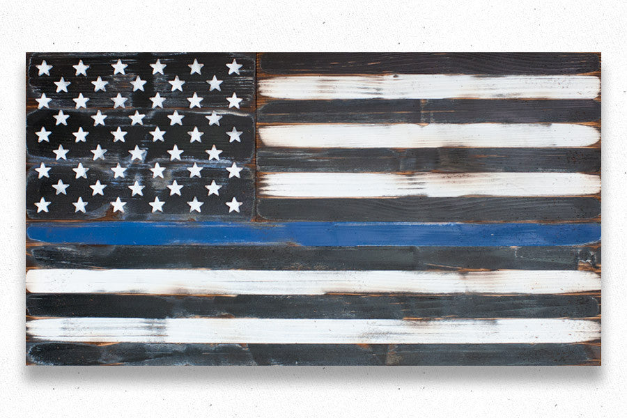Thin Blue Line Vintage Wooden Flag by Patriot Wood