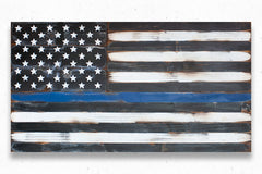 Thin Blue Line Vintage Wooden Flag by Patriot Wood