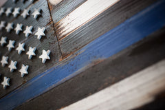 Thin Blue Line Vintage Wooden Flag by Patriot Wood