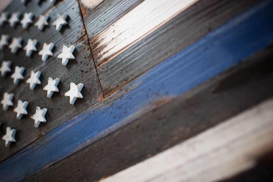 Thin Blue Line Vintage Wooden Flag by Patriot Wood