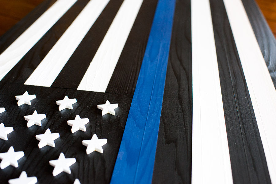 Thin Blue Line Wooden Flag by Patriot Wood