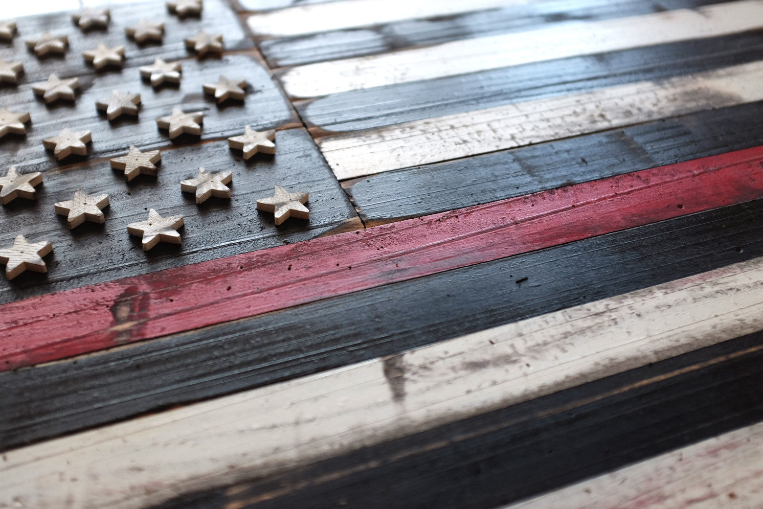 Thin Red Line Vintage Wood Flag
