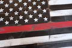 Thin Red Line Vintage Wood Flag
