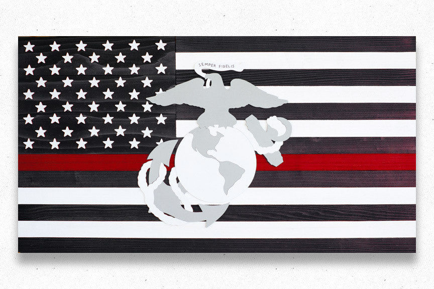 Thin Red Line Marines Wooden Flag by Patriot Wood