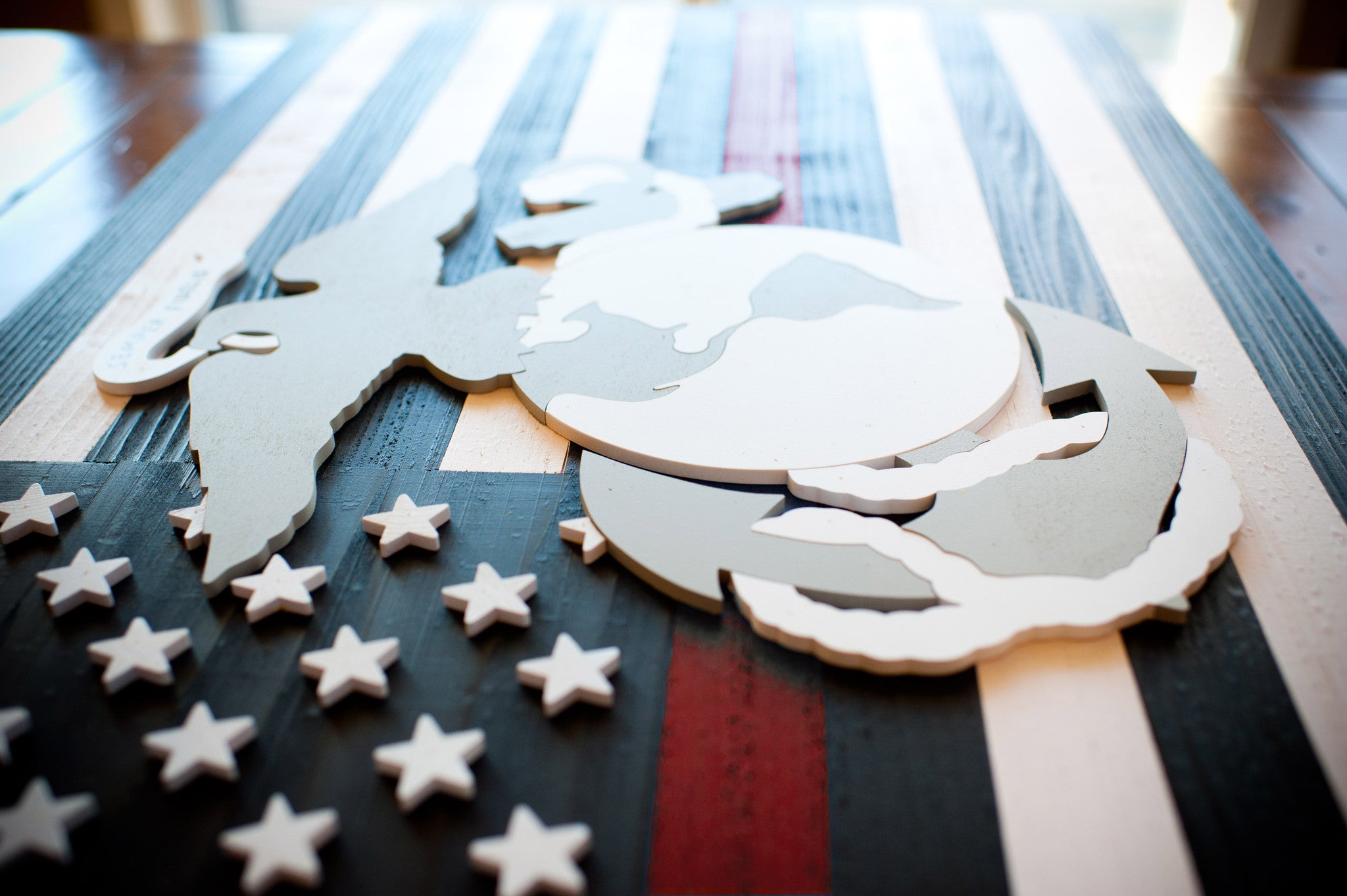 Thin Red Line Marines Wooden Flag by Patriot Wood