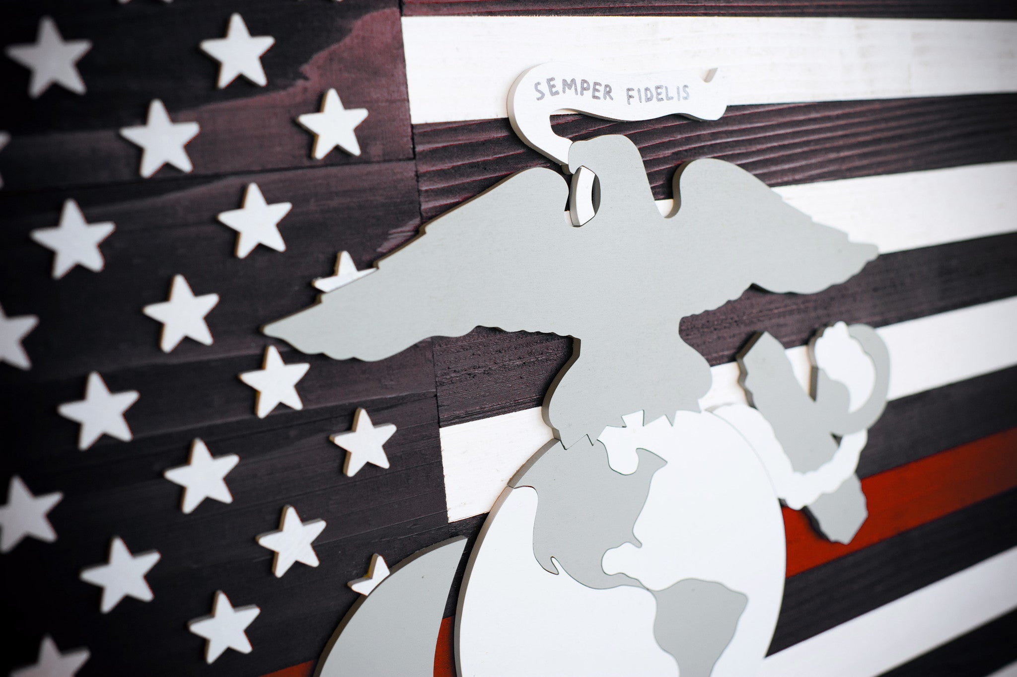 Thin Red Line Marines Wooden Flag by Patriot Wood