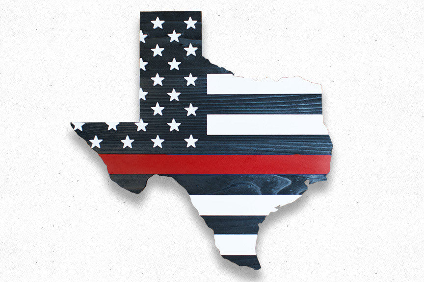 Thin Red Line Texas Wooden Flag by Patriot Wood