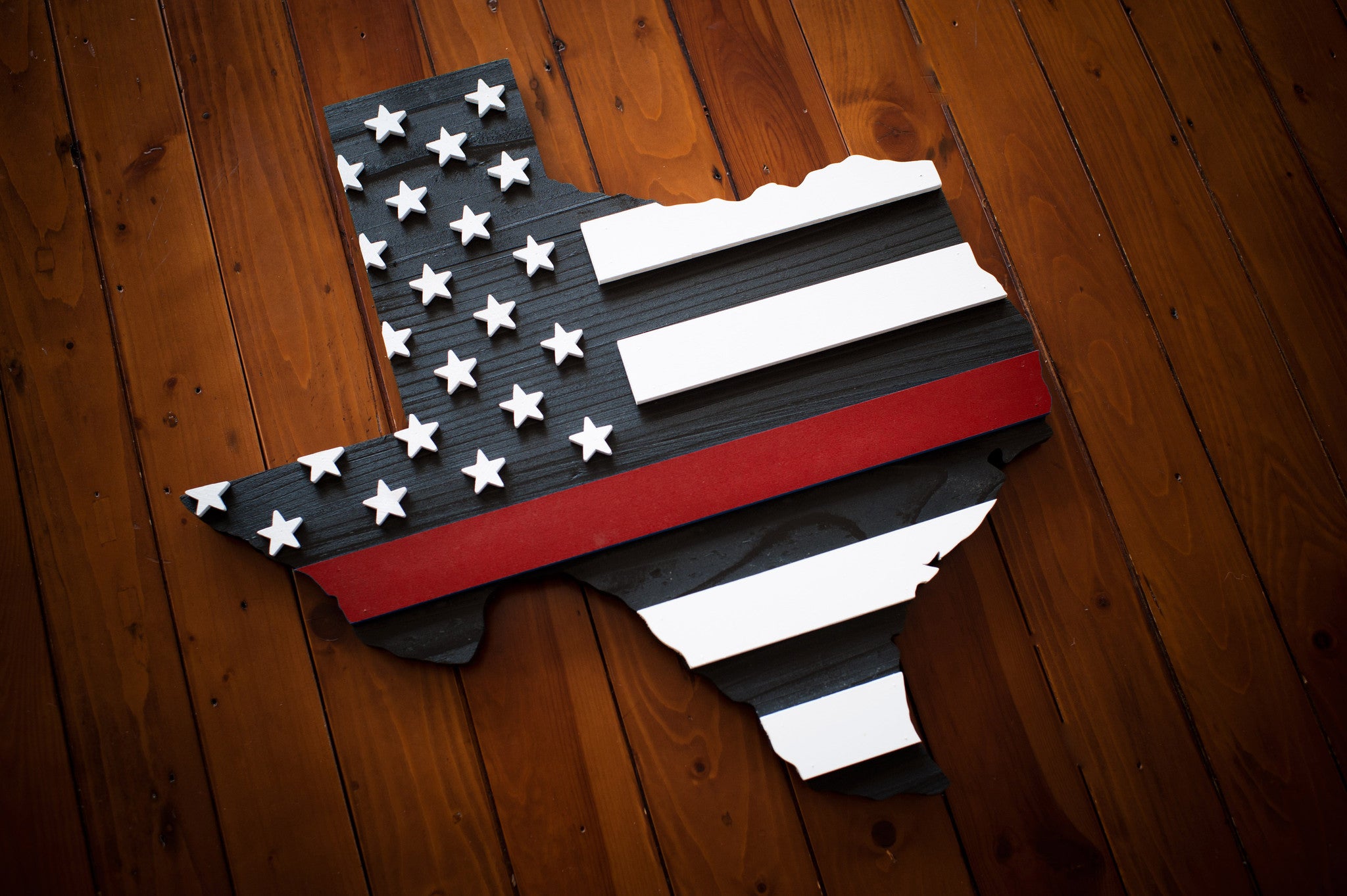 Thin Red Line Texas Wooden Flag by Patriot Wood