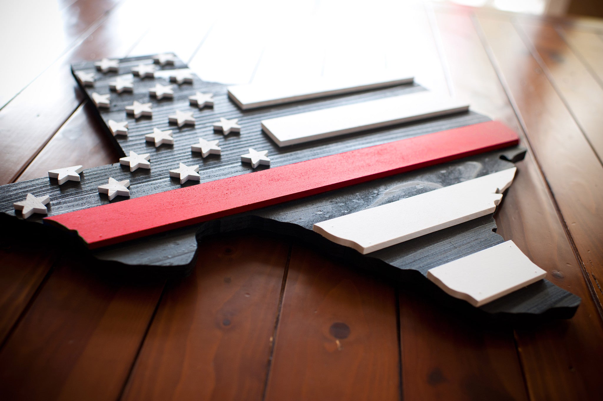 Thin Red Line Texas Wooden Flag by Patriot Wood