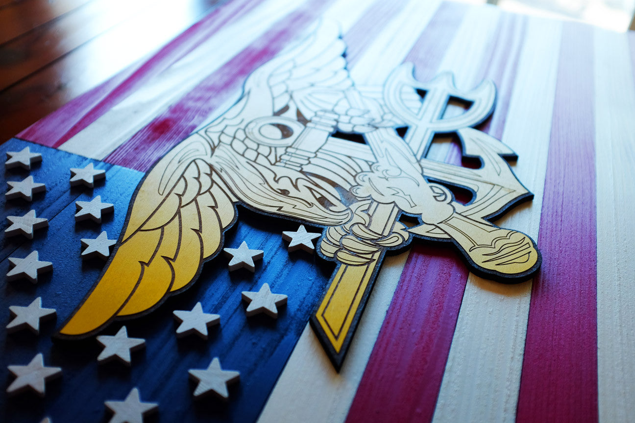 Navy Seals USA Wood Flag