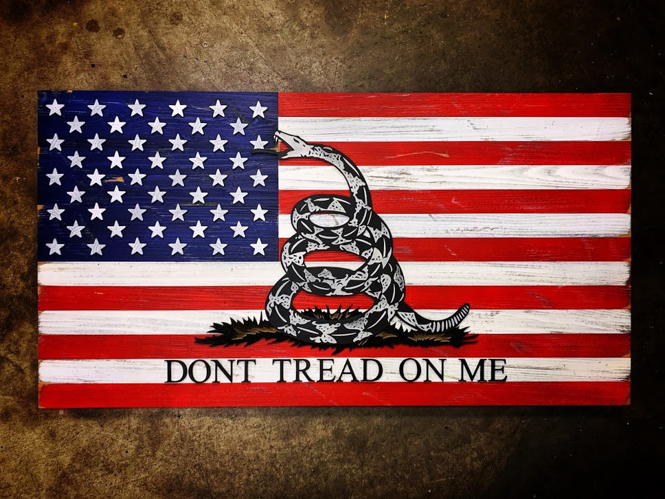 USA Gadsden Vintage Wood Flag