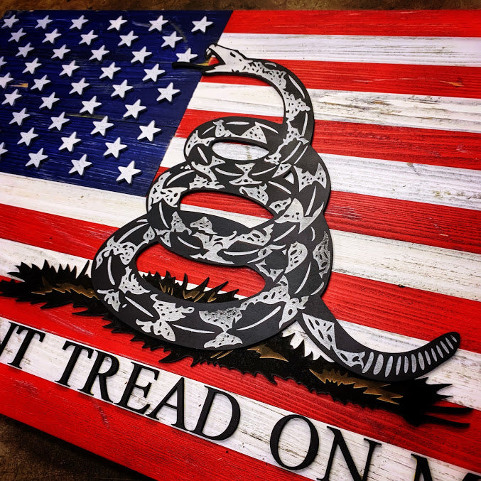 USA Gadsden Vintage Wood Flag