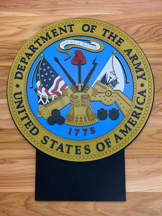 US Army Wood Seal w/ Engraved Placard