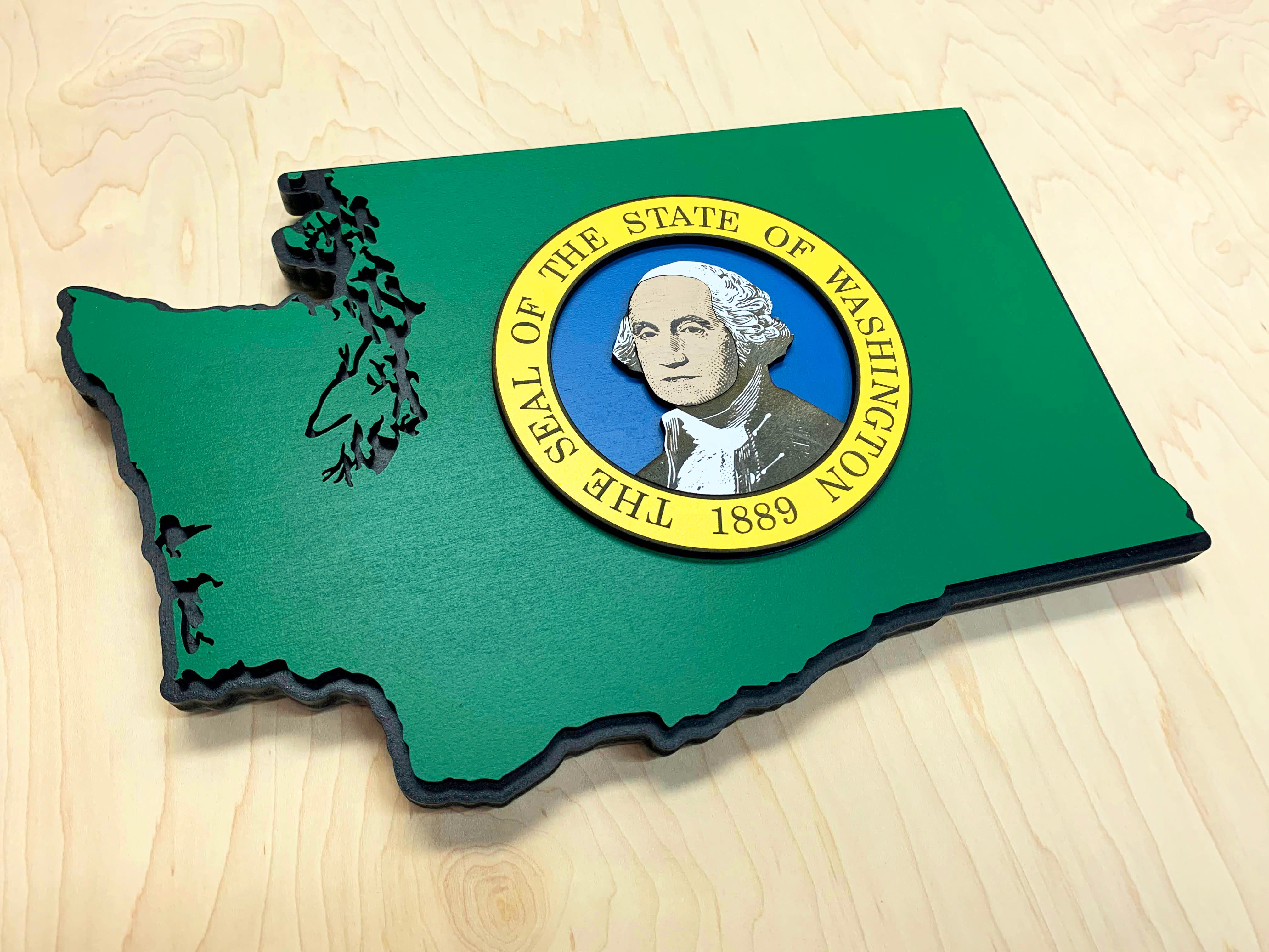 Washington State Shape Wooden Flag by Patriot Wood