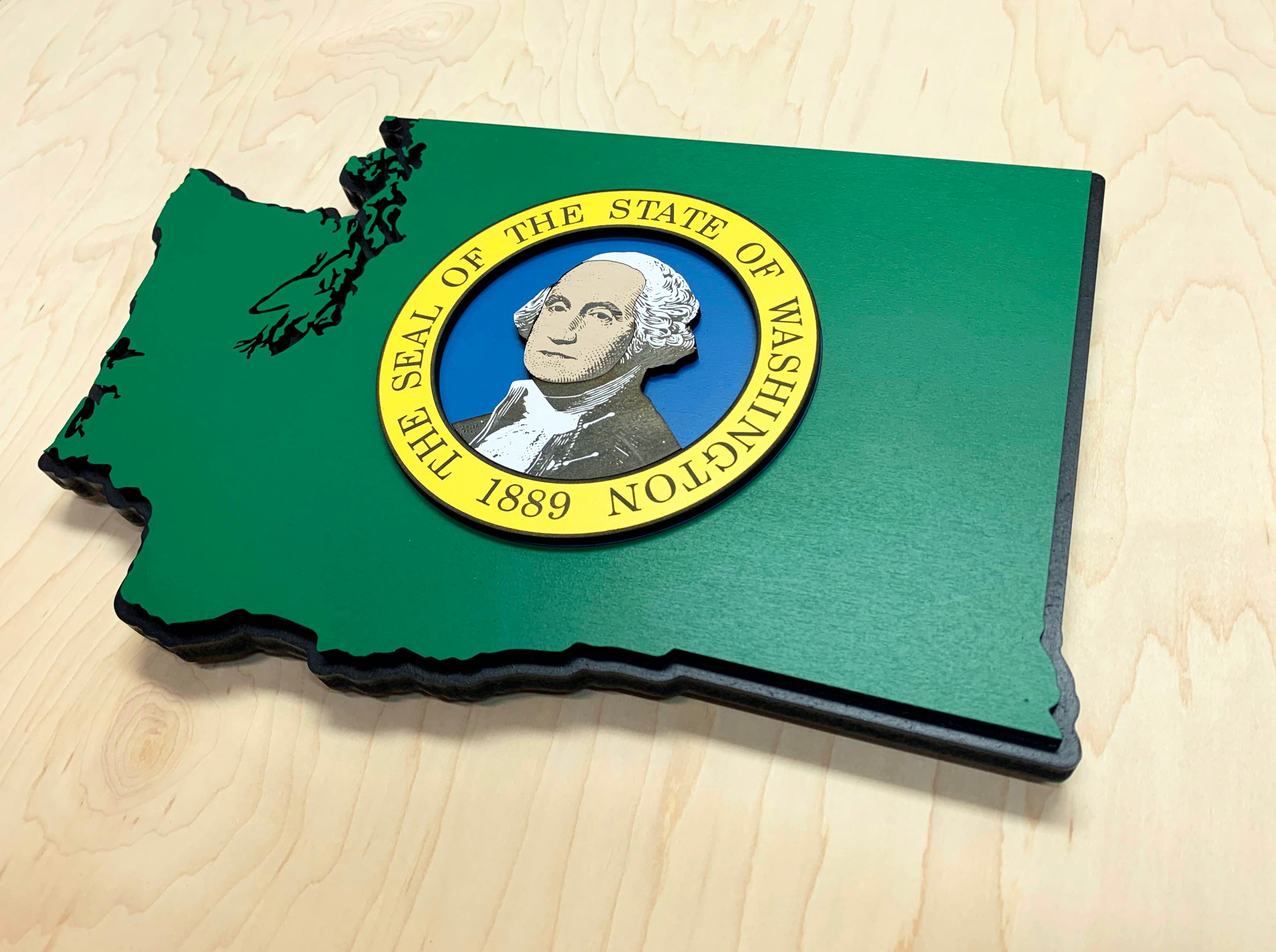 Washington State Shape Wooden Flag by Patriot Wood