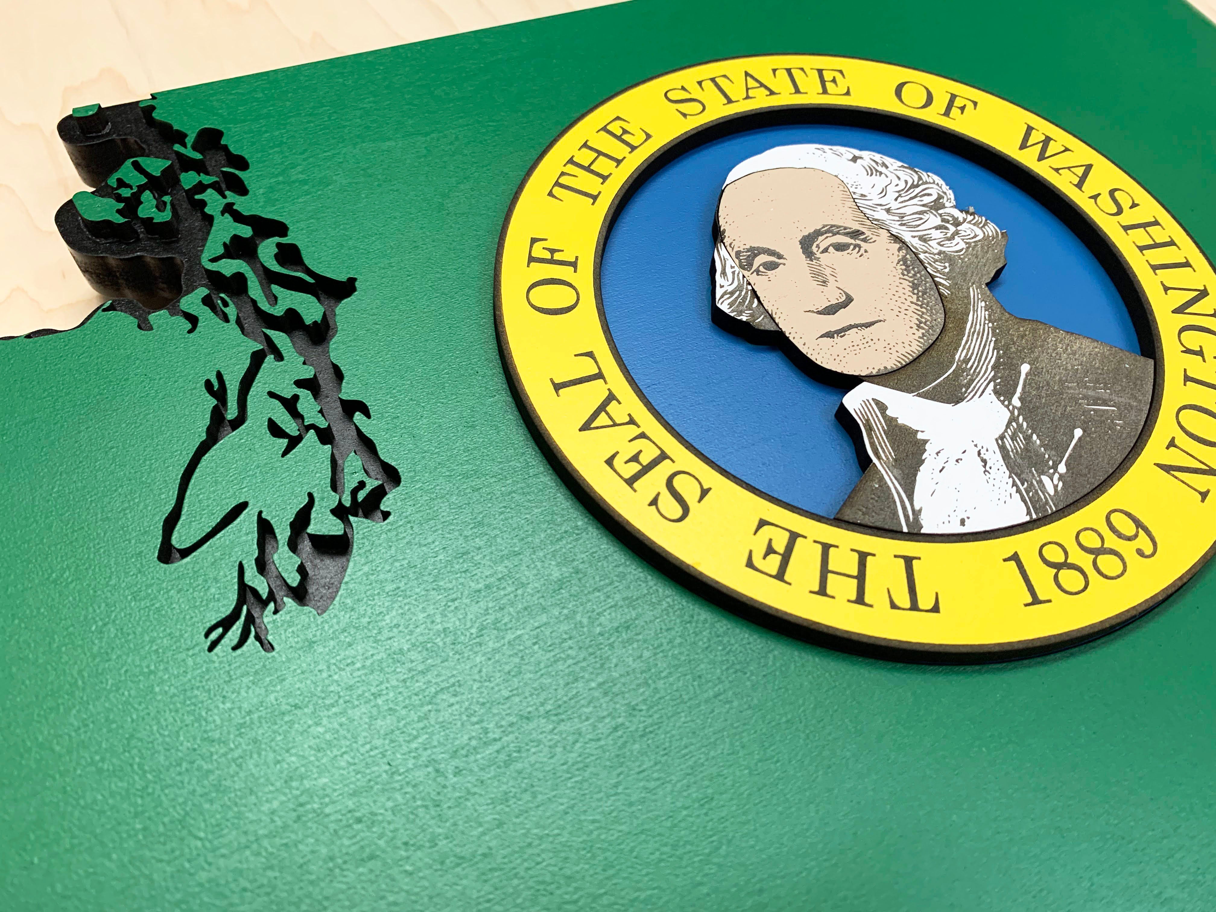 Washington State Shape Wooden Flag by Patriot Wood