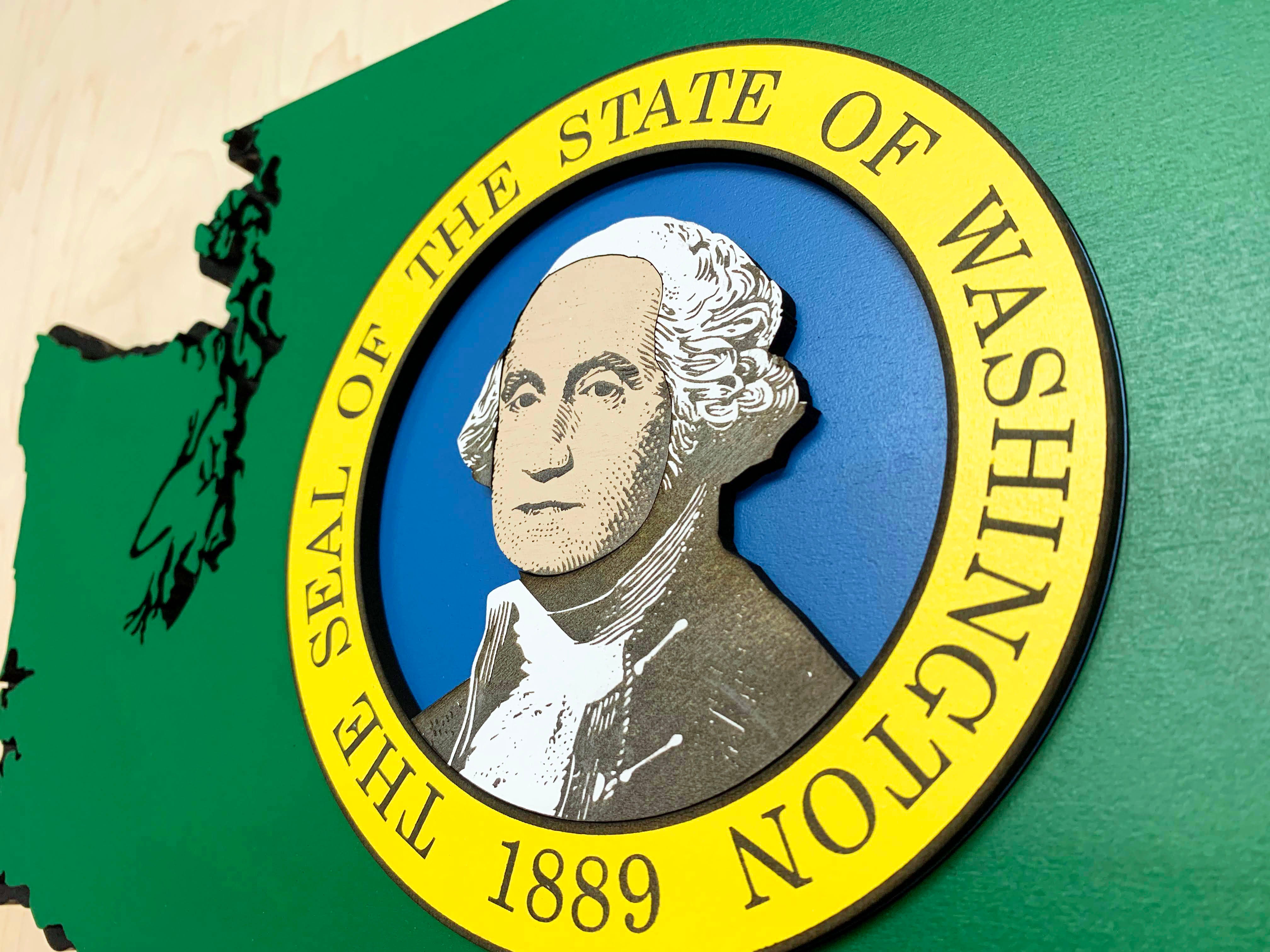 Washington State Shape Wooden Flag by Patriot Wood