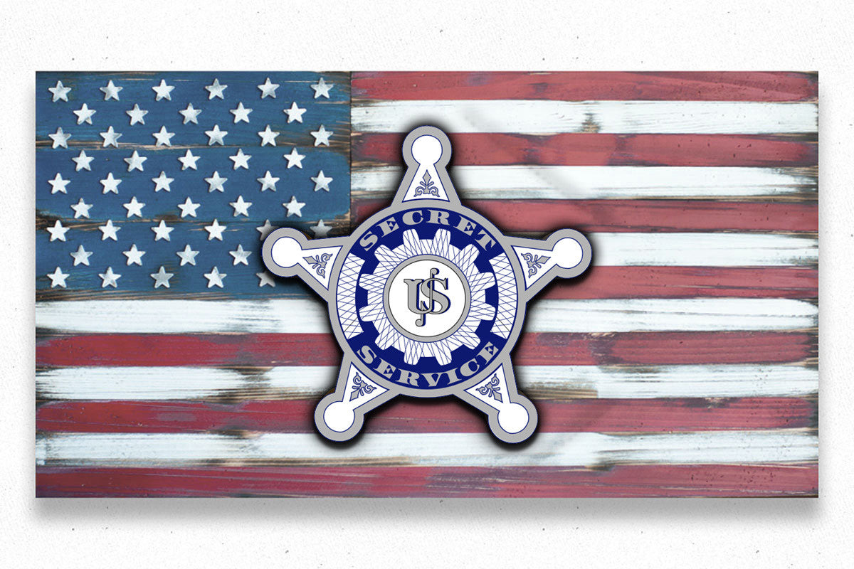 USA Secret Service Vintage Wood Flag