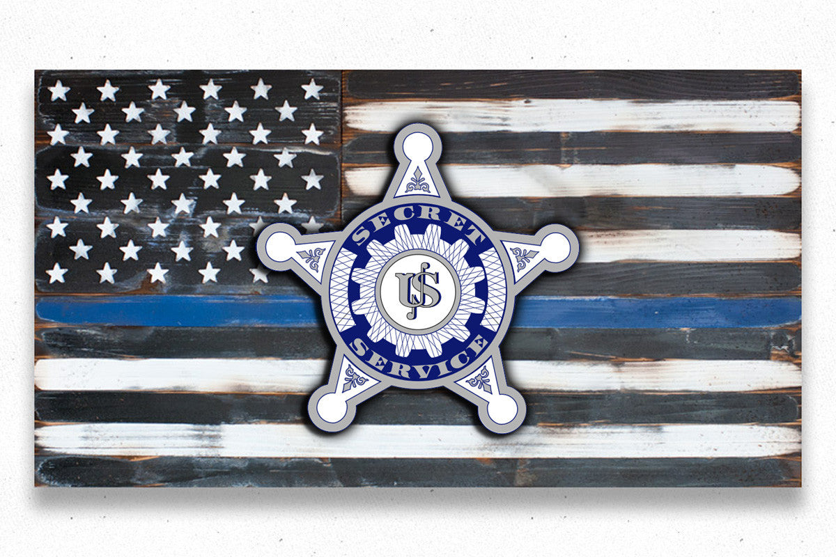 USA Secret Service Vintage Wood Flag