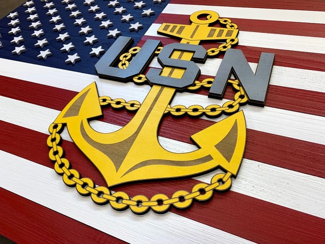 USA Wood Flag with USN Emblem