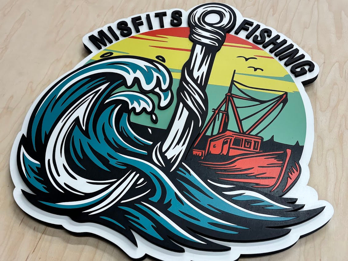 Misfits Fishing Custom Wood Logo
