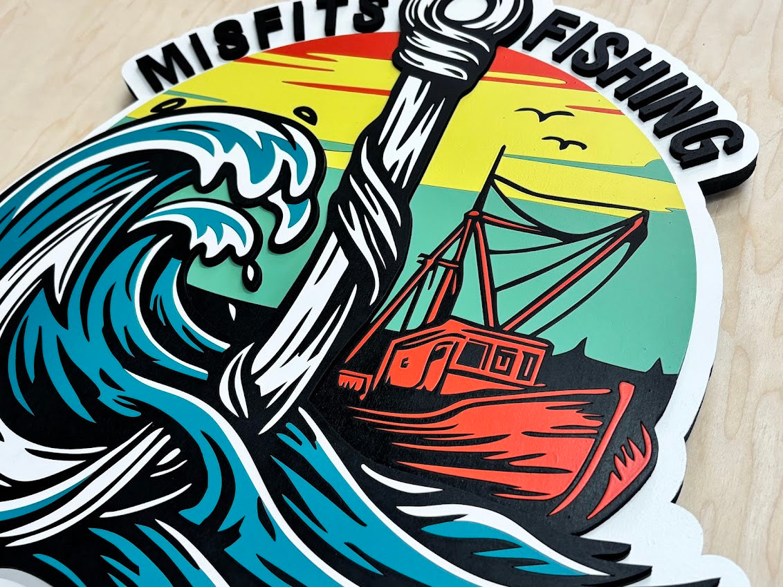 Misfits Fishing Custom Wood Logo