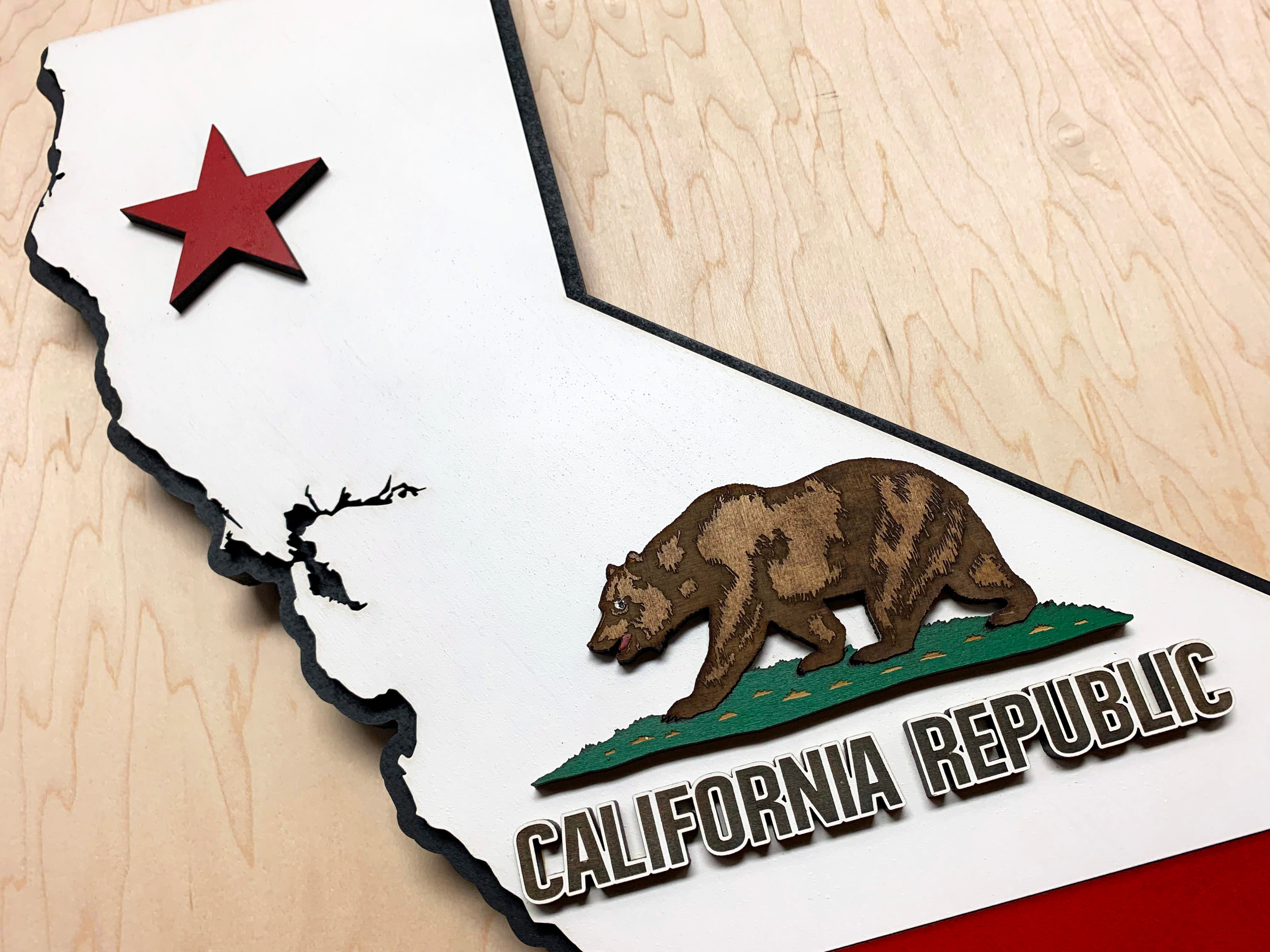 California State Shape Wooden Flag by Patriot Wood