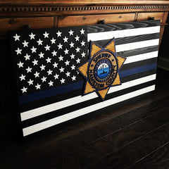 Thin Blue Line w/Custom Badge Wood Flag