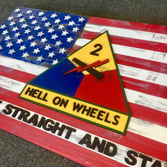 USA Wooden Flag with Custom Wood Badge Patch Logo