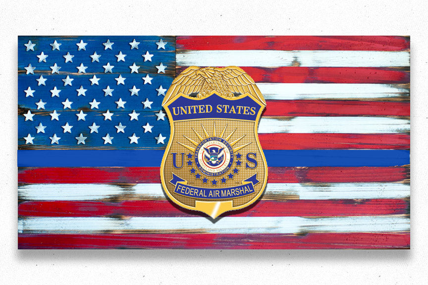 USA Vintage Blue Line w/Custom Badge Wood Flag