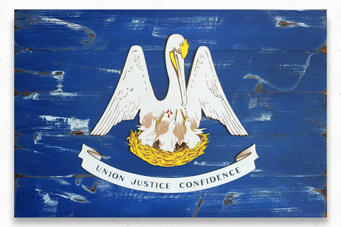 Louisiana Vintage Wood Flag handmade by Patriot Wood
