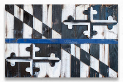 Maryland Thin Blue Line Wooden Flag by Patriot Wood